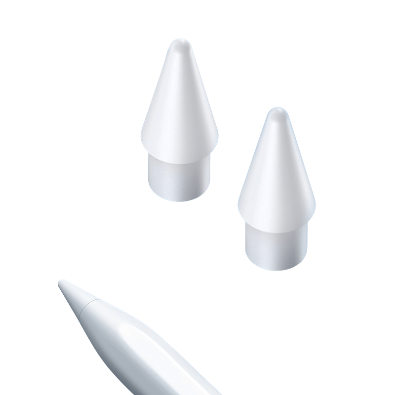 Angled view of two Baseus Smooth Writing replacement stylus tips with the stylus nib
