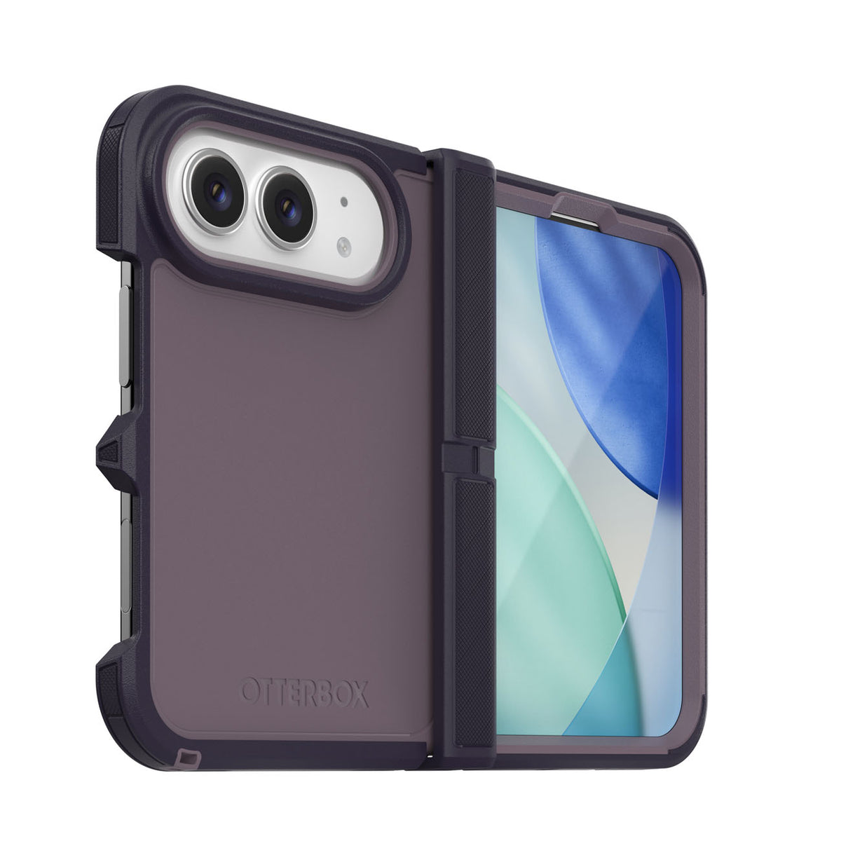 OtterBox Defender Pro XT case for iPhone Duo in Purple, angled back view