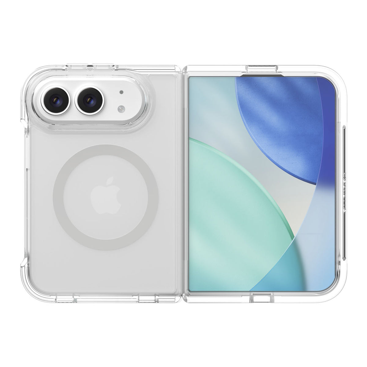OtterBox Lumen case for iPhone Duo in Clear, back and front unfolded