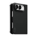 CARE by PanzerGlass Discovery aramid fibre case on iPhone Duo, angled back view