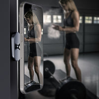 A2C MagSafe gym holder in use at gym - phone mounted at eye level on equipment