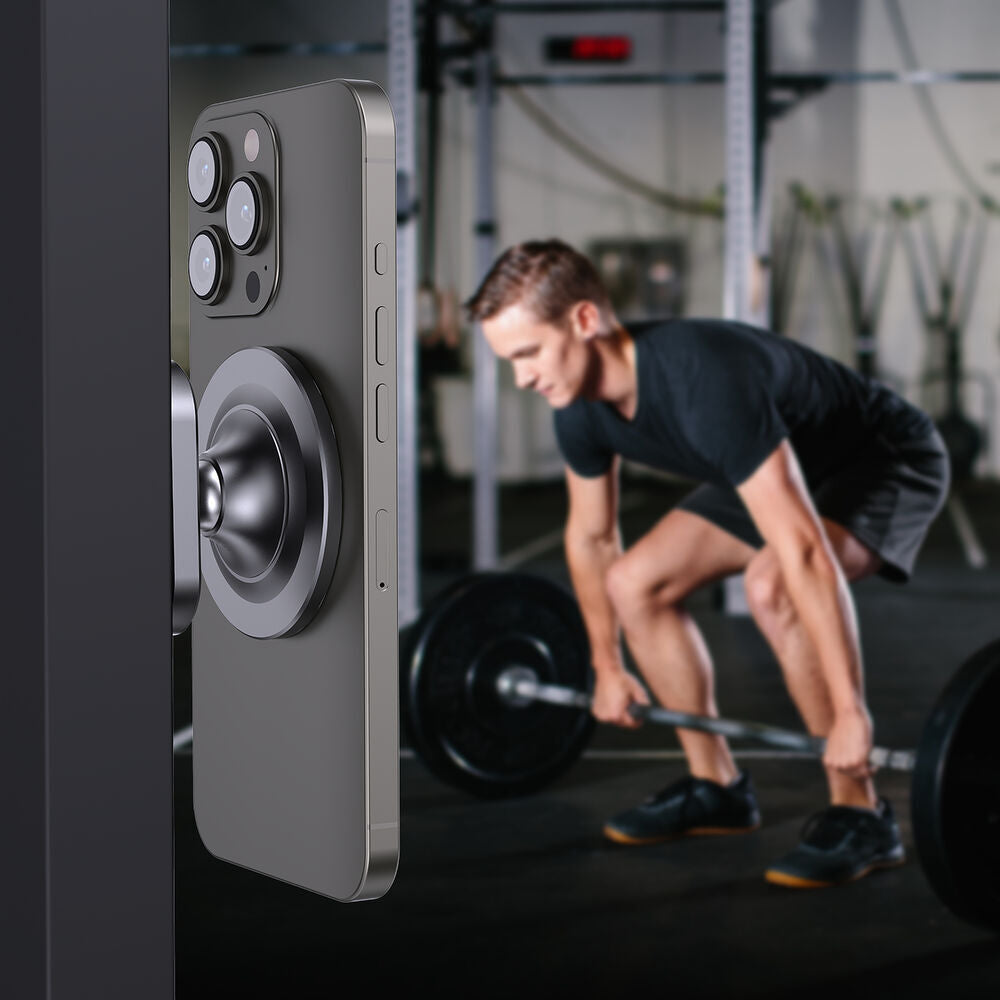 A2C MagSafe gym phone holder compatibility view with MagSafe iPhone and Android phones with MagSafe case