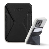 MOFT Snap-On MagSafe phone stand and wallet in Jet Black MOVAS vegan leather