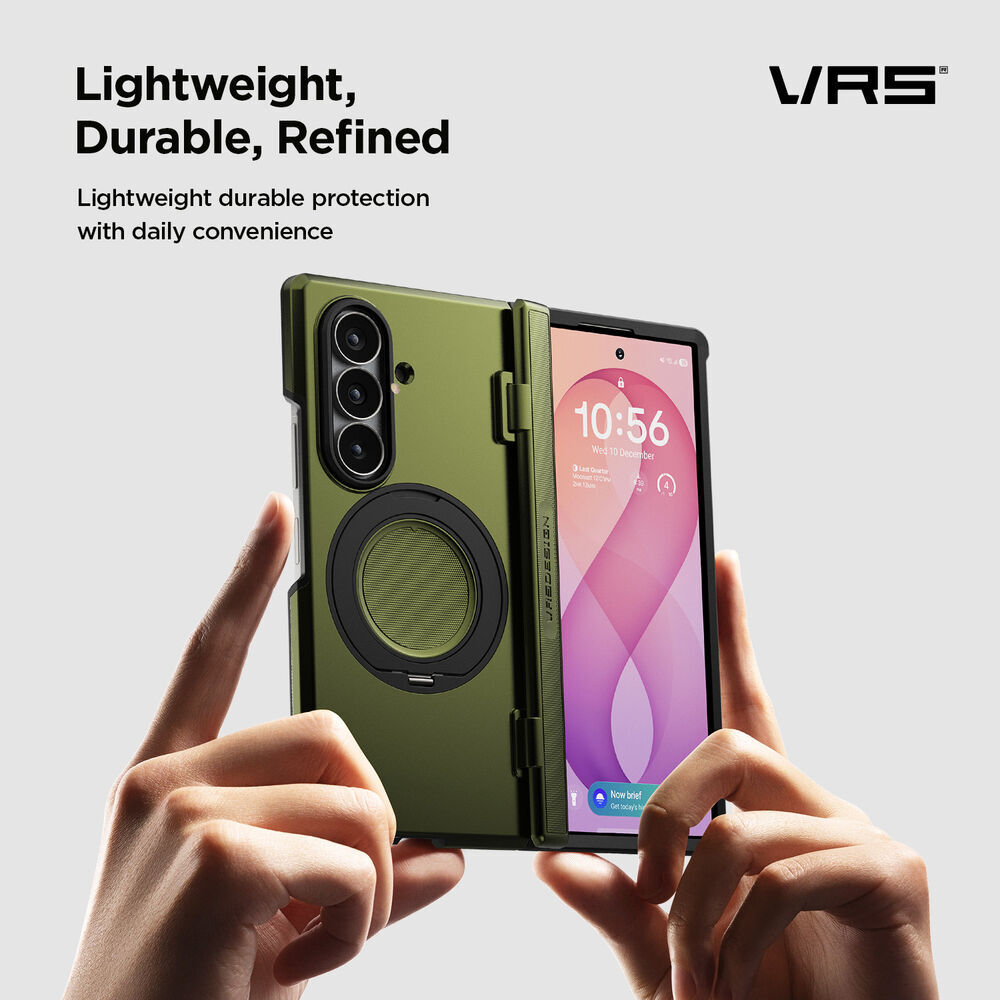 Spring-loaded hinge cover detail on VRS Terra Guard QuickStand Pro case