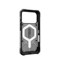 UAG Pathfinder Clear case for iPhone 17 Pro and 18 Pro in Ash/Black, angled