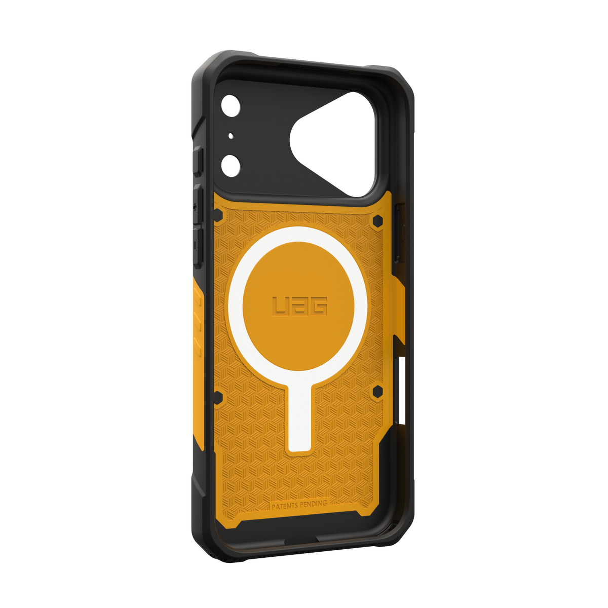 UAG Pathfinder case for iPhone 18 Pro Max in Heritage Yellow, angled