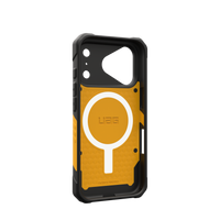 UAG Pathfinder case for iPhone 18 Pro in Heritage Yellow, angled