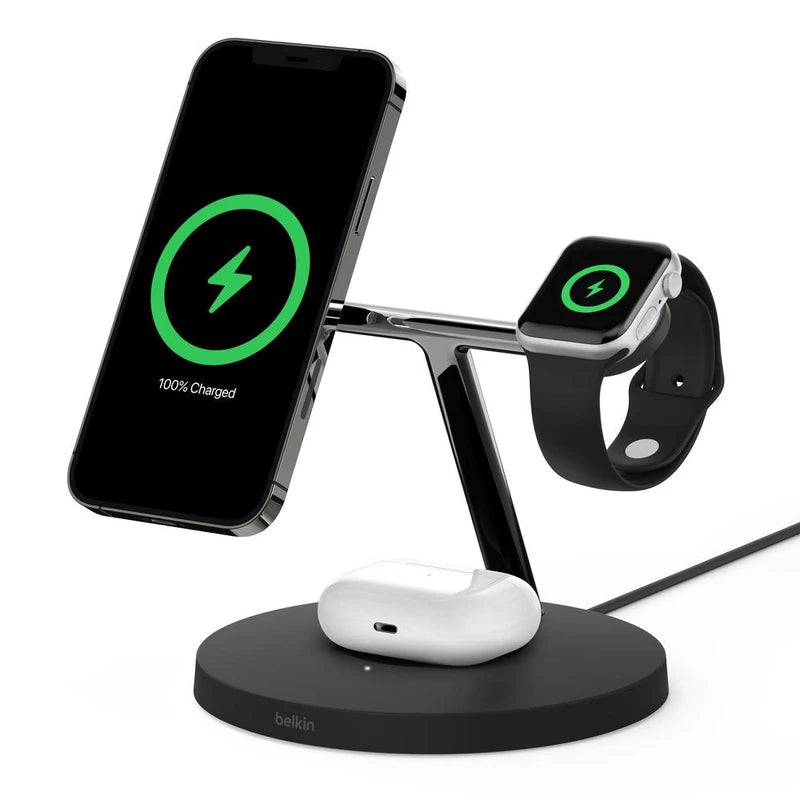 Belkin BoostCharge PRO 3-in-1 Qi2 15W Wireless Charger Stand MagSafe - Black