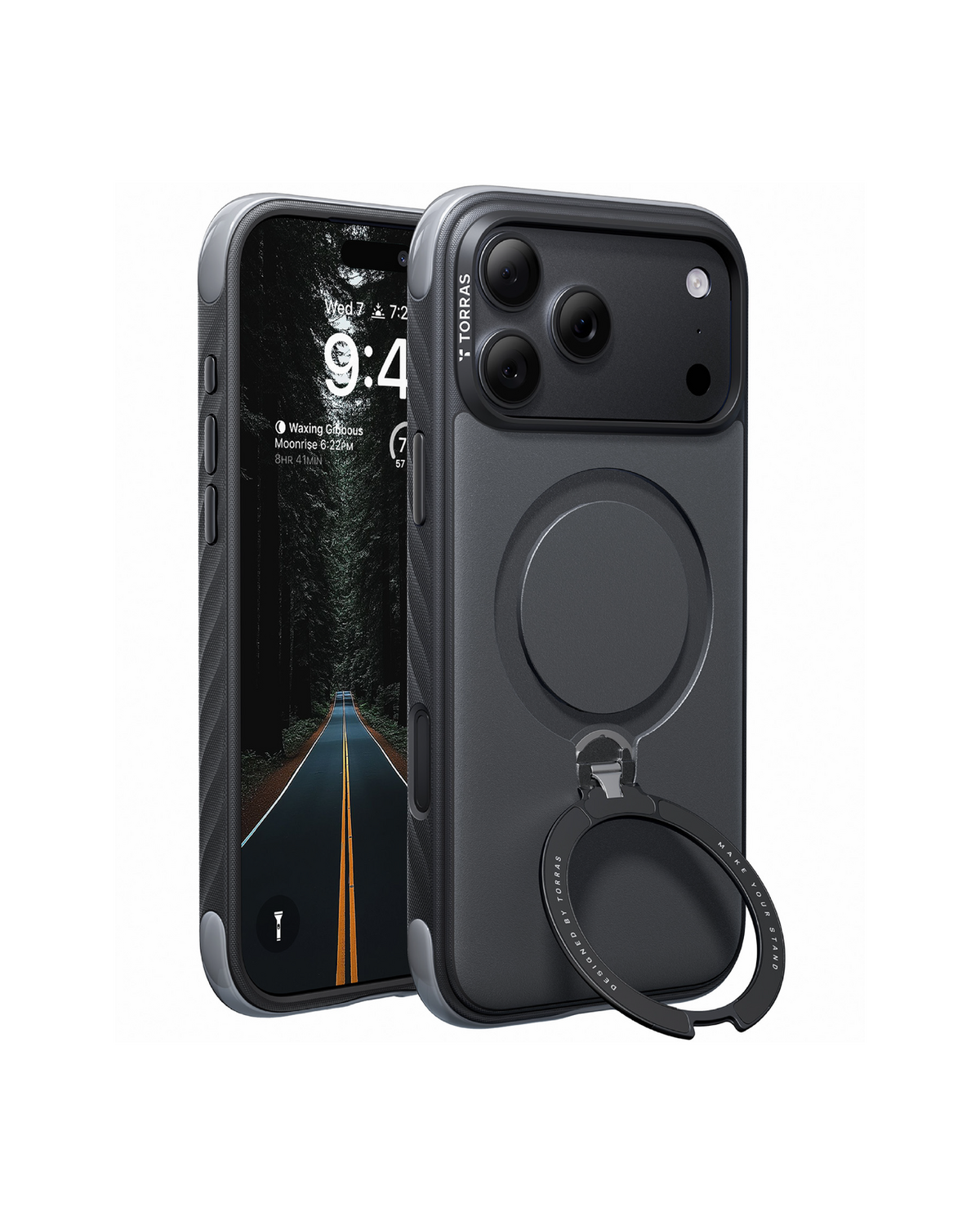 Torras Ostand Q3 Rugged case for iPhone 18 Pro in Jet Black