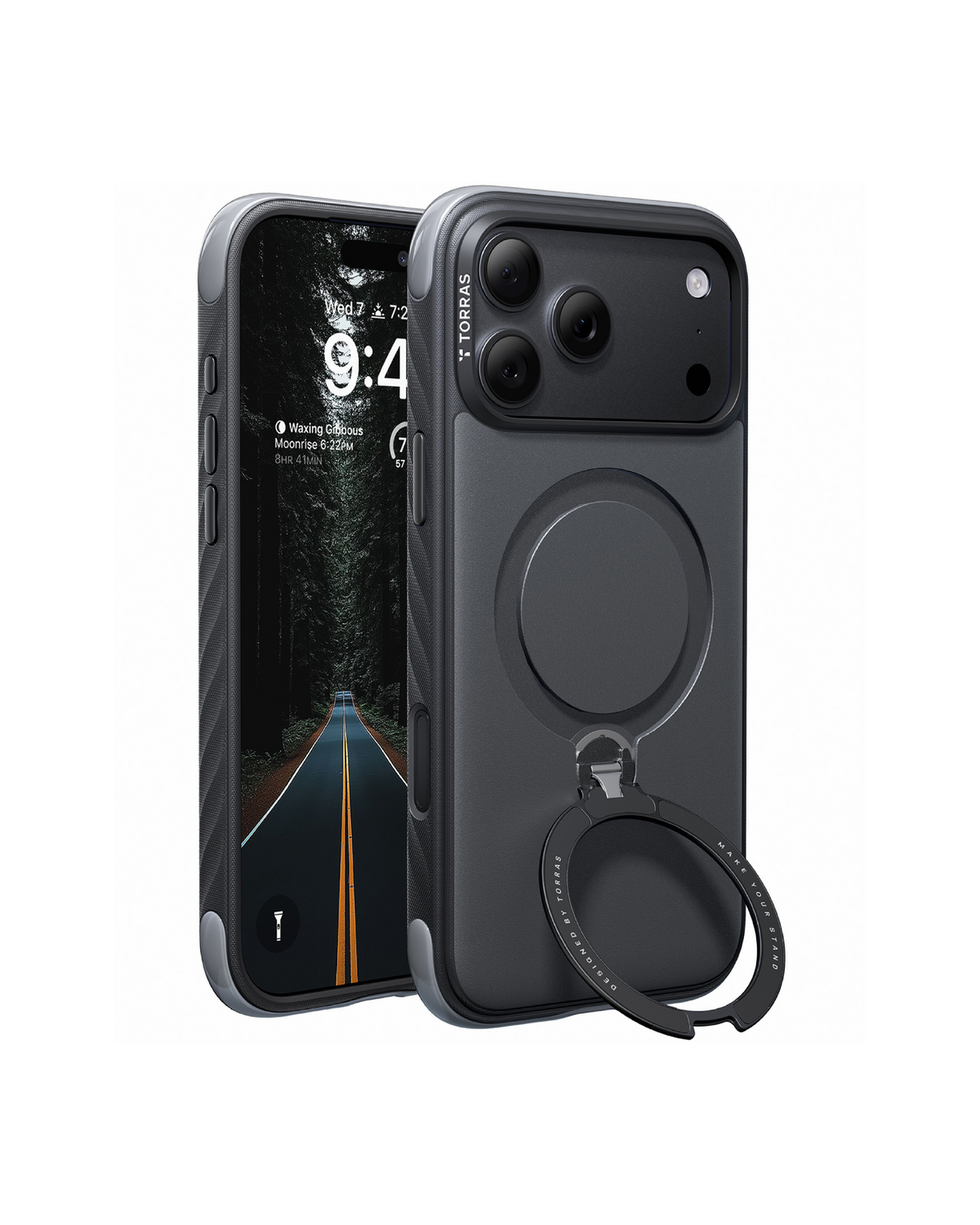 Torras Ostand Q3 Rugged case for iPhone 18 Pro Max in Jet Black