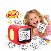 Red AI Voice Sticker Printer for kids printing colouring pages