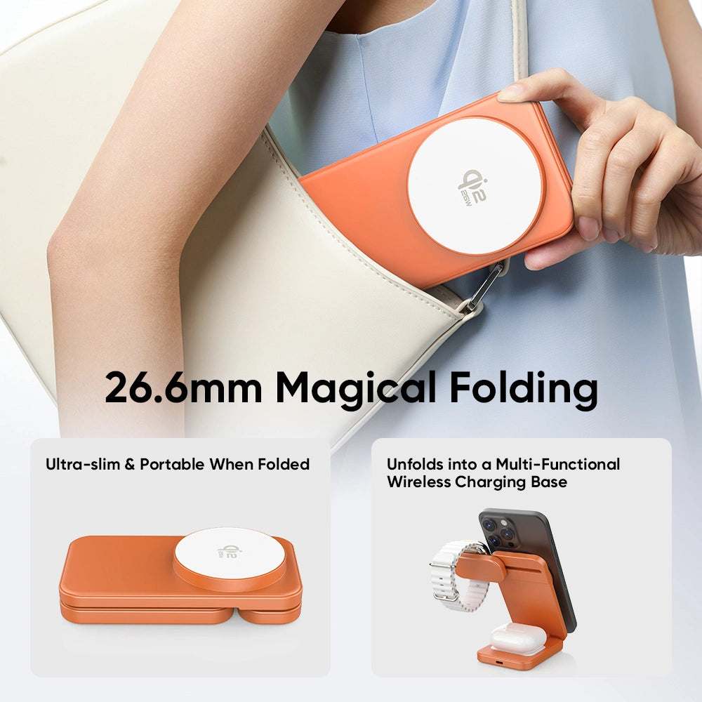 REDEFYNE Qi2.2 25W 3-in-1 Portable Magnetic Wireless Charger