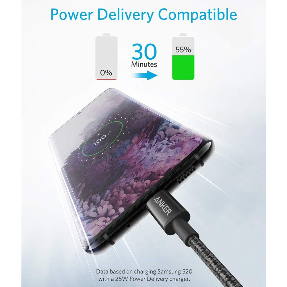 Anker USB-C to USB-C Cable -Black (Braided, 60W, 2Pack)