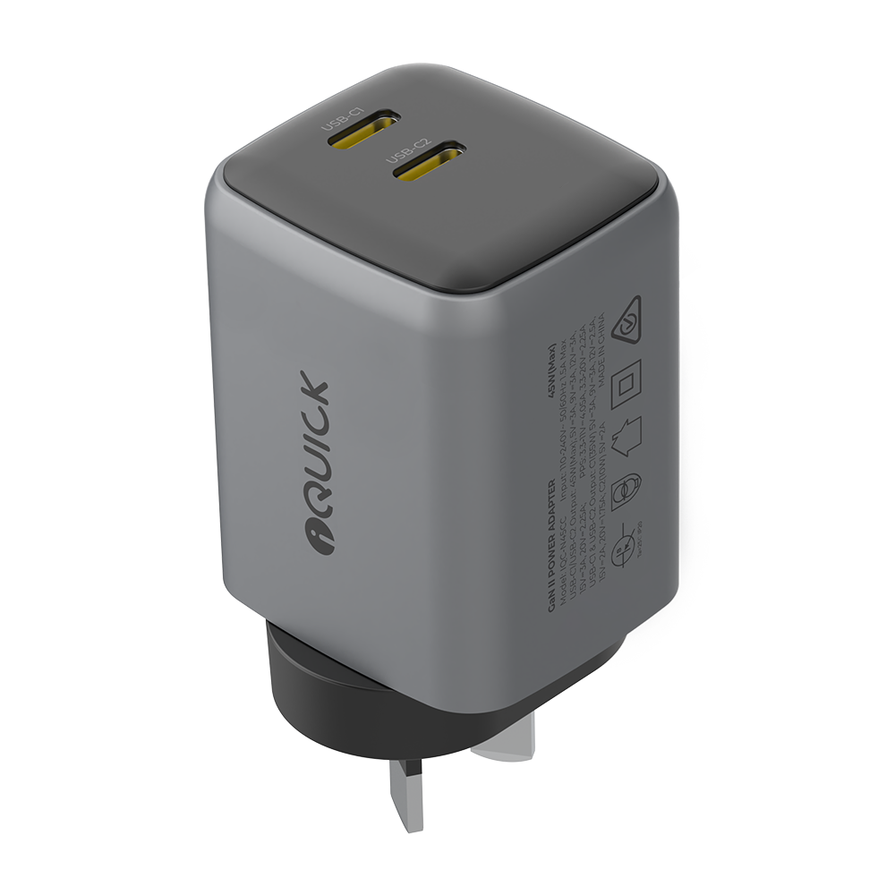 iQuick NANO ENERGY 2 45W charger in gun metal with Australian plug