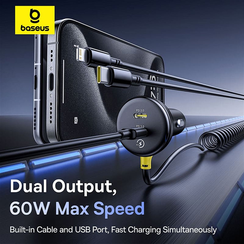 Baseus Circular car charger installed in car socket with cable connected