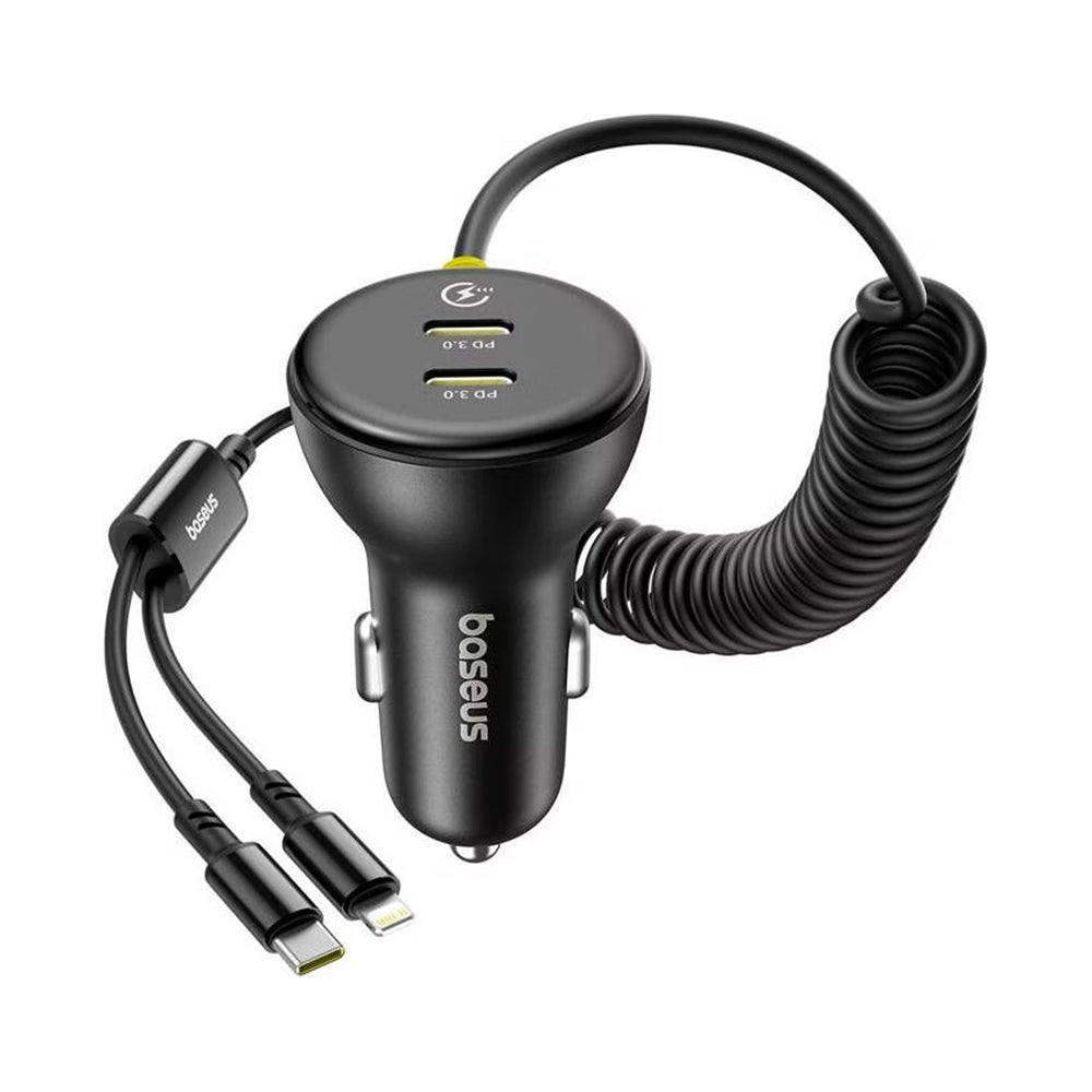 Baseus Circular Plastic Car Charger 60W + USB-C & Lightning Cable