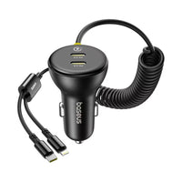 Baseus Circular Plastic Car Charger 60W in black — dual USB-C ports with included cable