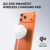 REDEFYNE Qi2.2 25W magnetic charging pad attached to a phone while charging