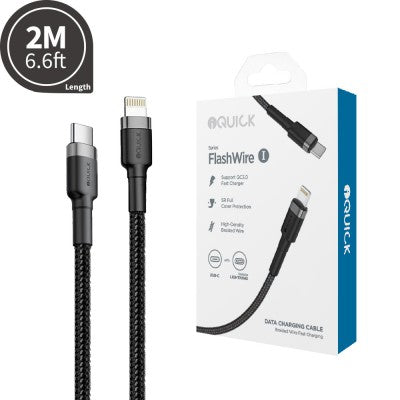 iQuick Braided USB-C to Lightning Charging Cable 2M -Black