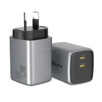 Two iQuick NANO ENERGY 2 45W chargers in gun metal showing the compact size