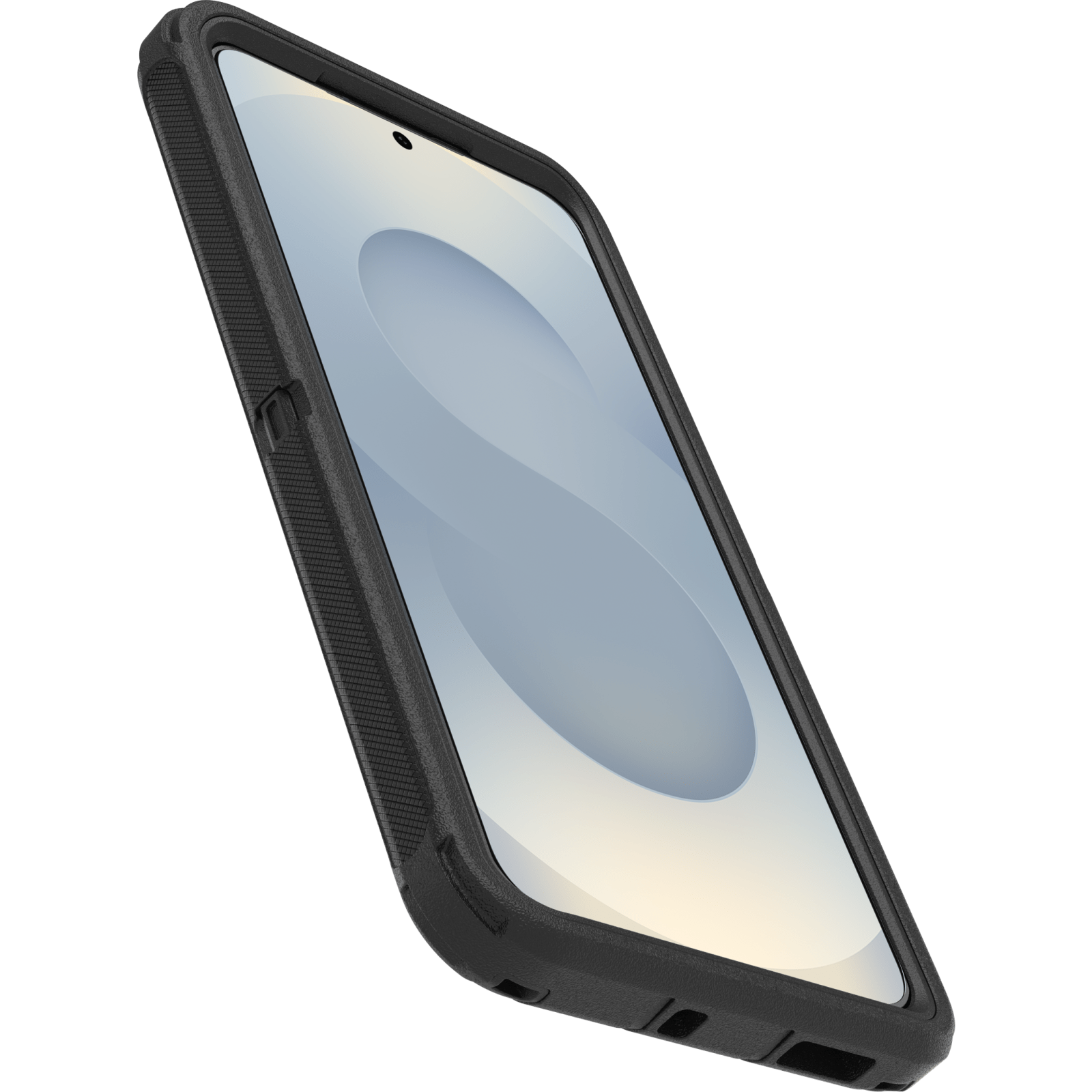 OtterBox Defender Pro Galaxy S26 case in Black worn on belt with included holster kickstand