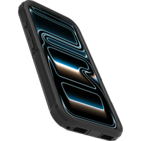 OtterBox Defender Pro case for iPhone 17 Pro and 18 Pro in black, front angle with raised screen edge