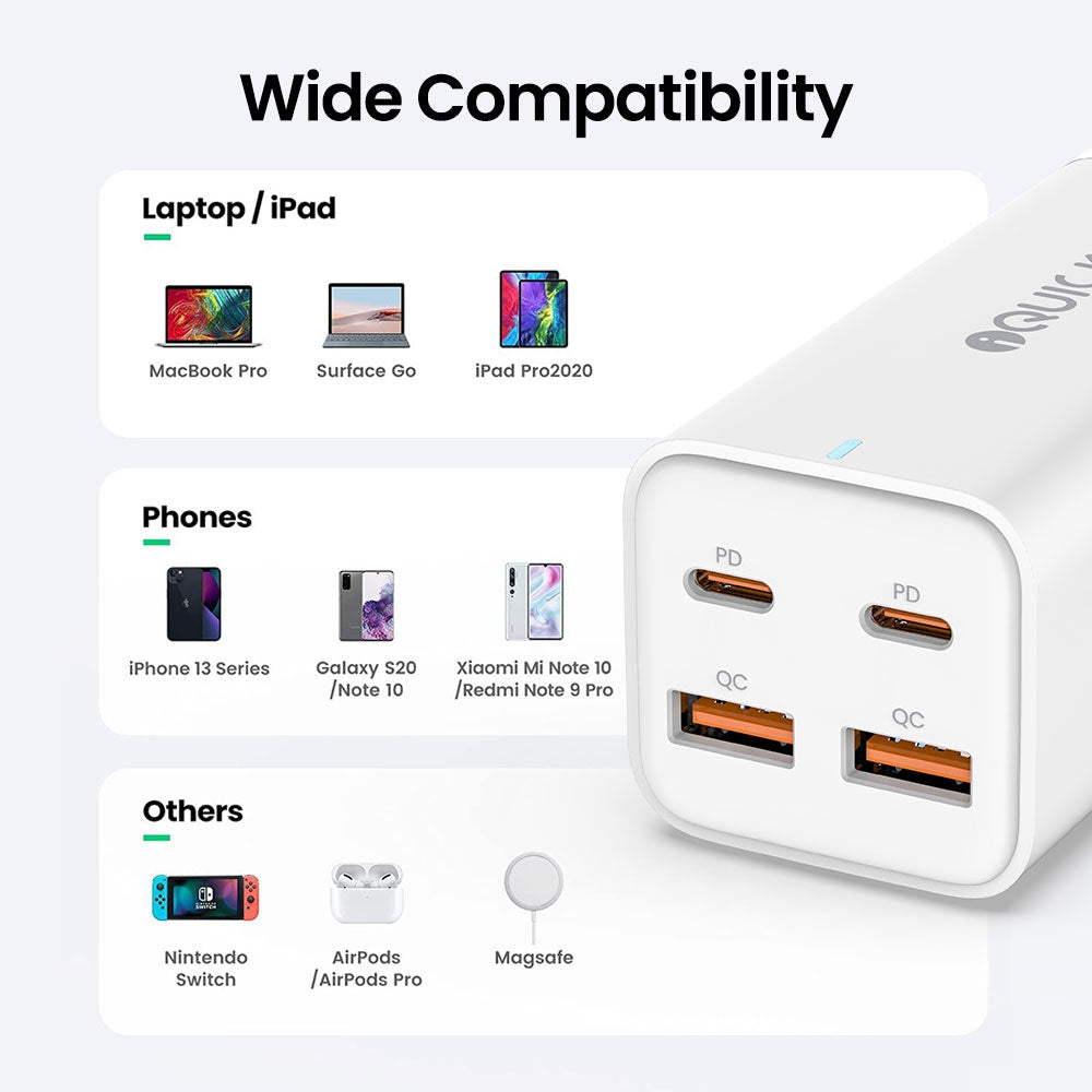 iQuick 100W GaN charging station charging four devices at once
