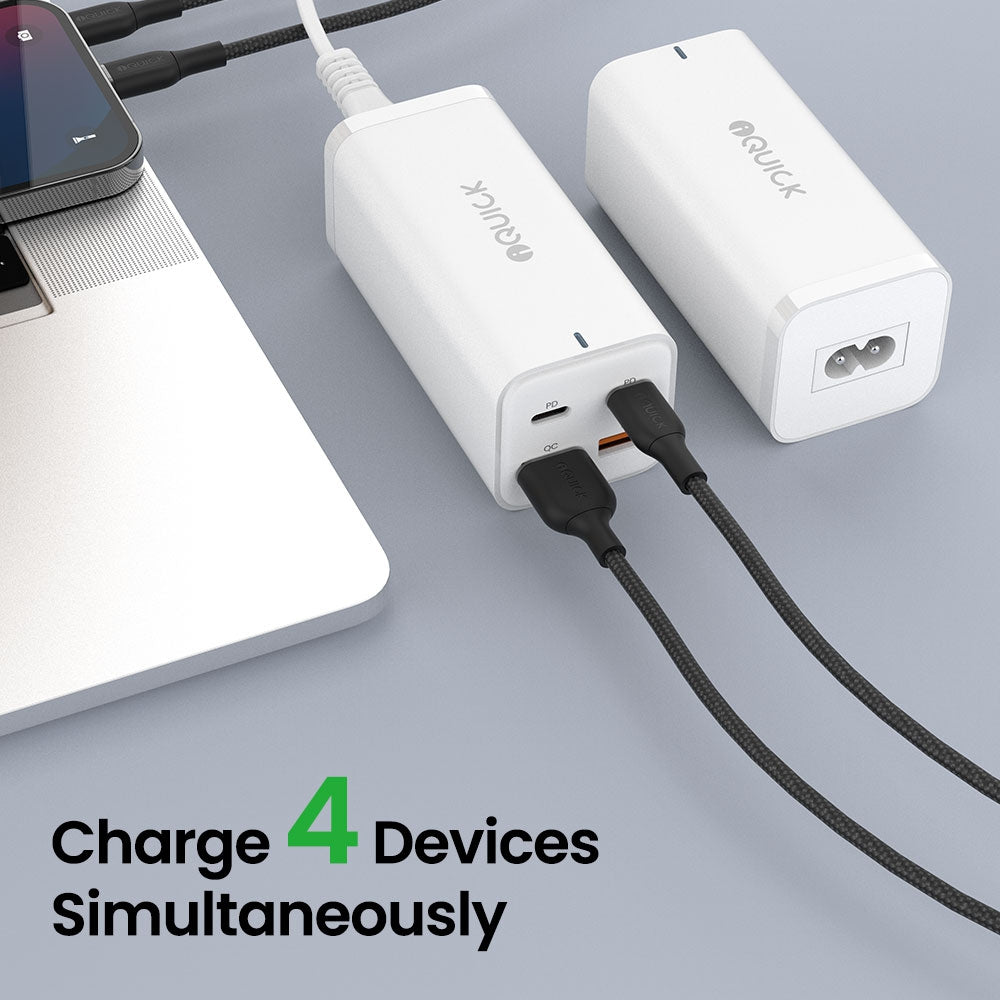 iQuick 100W charging station port layout, two USB-C and two USB-A