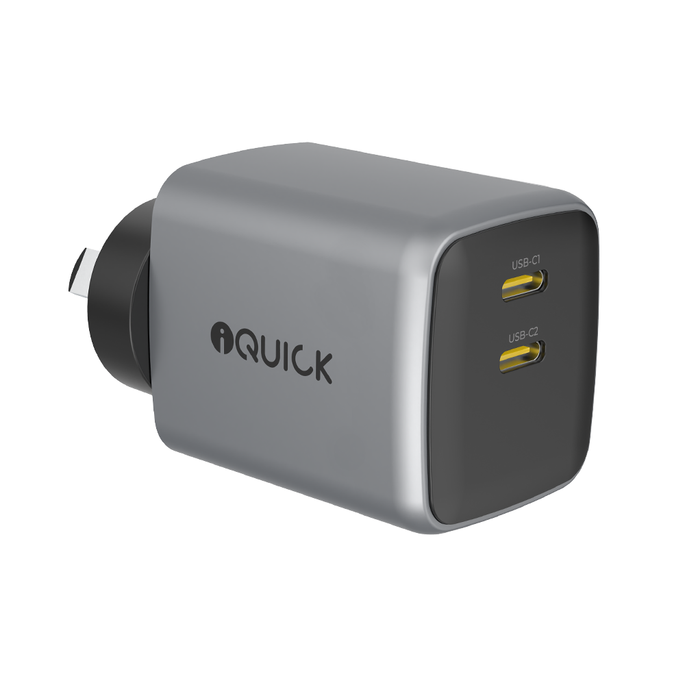 iQuick NANO ENERGY 2 45W dual USB-C GaN wall charger in gun metal