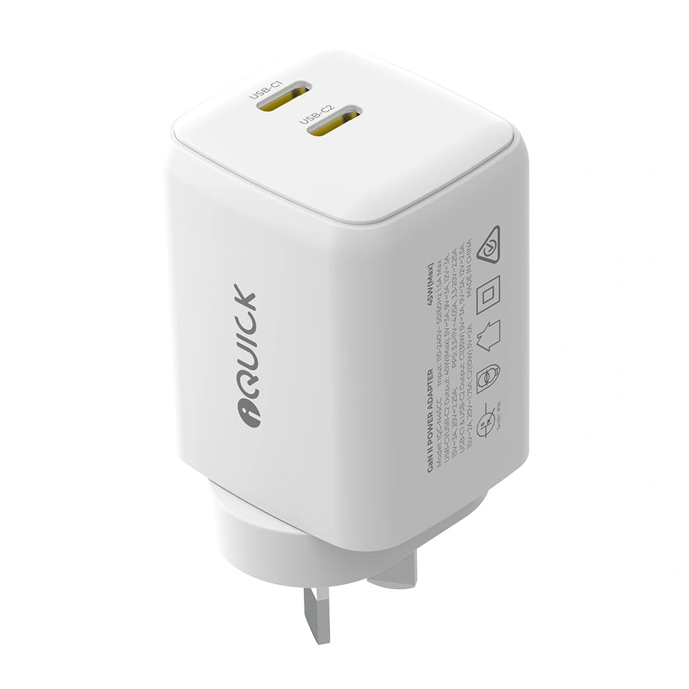iQuick NANO ENERGY 2 45W charger in white with Australian plug
