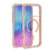 REDEFYNE Airshield clear MagSafe case for iPhone 17 Pro and 18 Pro in orange, front and back view