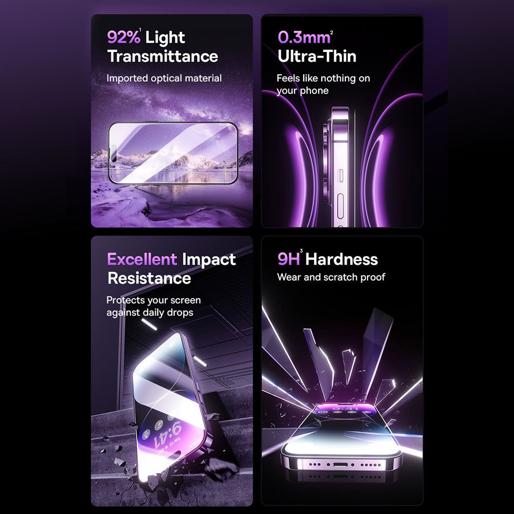 Baseus HD glass protector features 92% clarity 0.3mm 9H