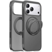 Torras Ostand R Air MagSafe case for iPhone 17 Pro in black, rear view showing integrated rotating stand