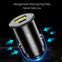 iQuick 48W car charger port detail — USB-A QC3.0 and USB-C PD3.0
