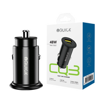 iQuick 48W Fast Car Charger with Dual USB-A and USB-C ports — compact zinc alloy design