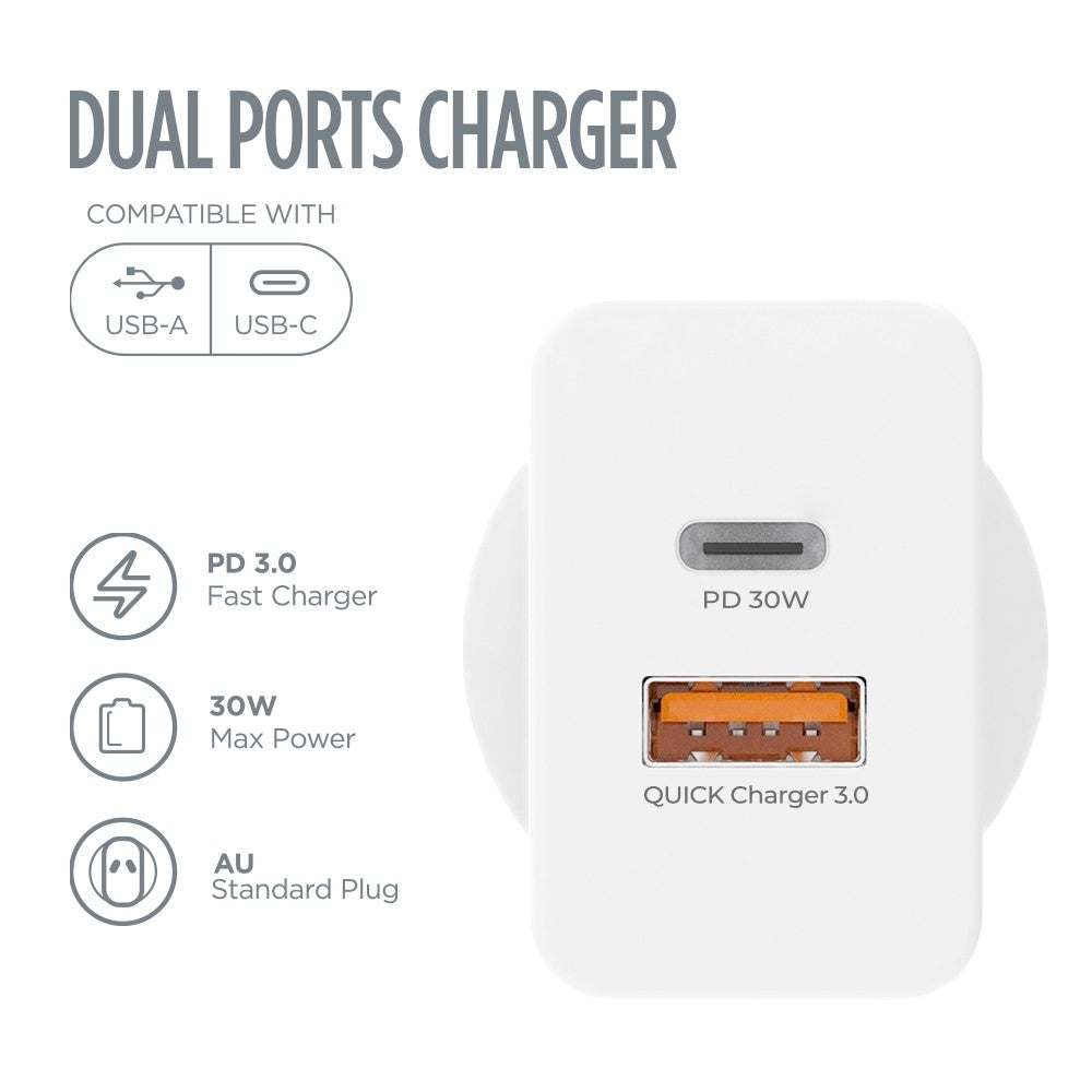 iQuick GaN II 30W Dual Ports Charging Adapter -White