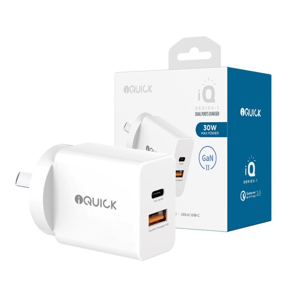 iQuick GaN II 30W Dual Ports Charging Adapter -White