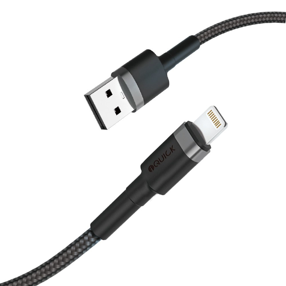 iQuick Braided USB-A to Lightning Charging Cable 2M -Black