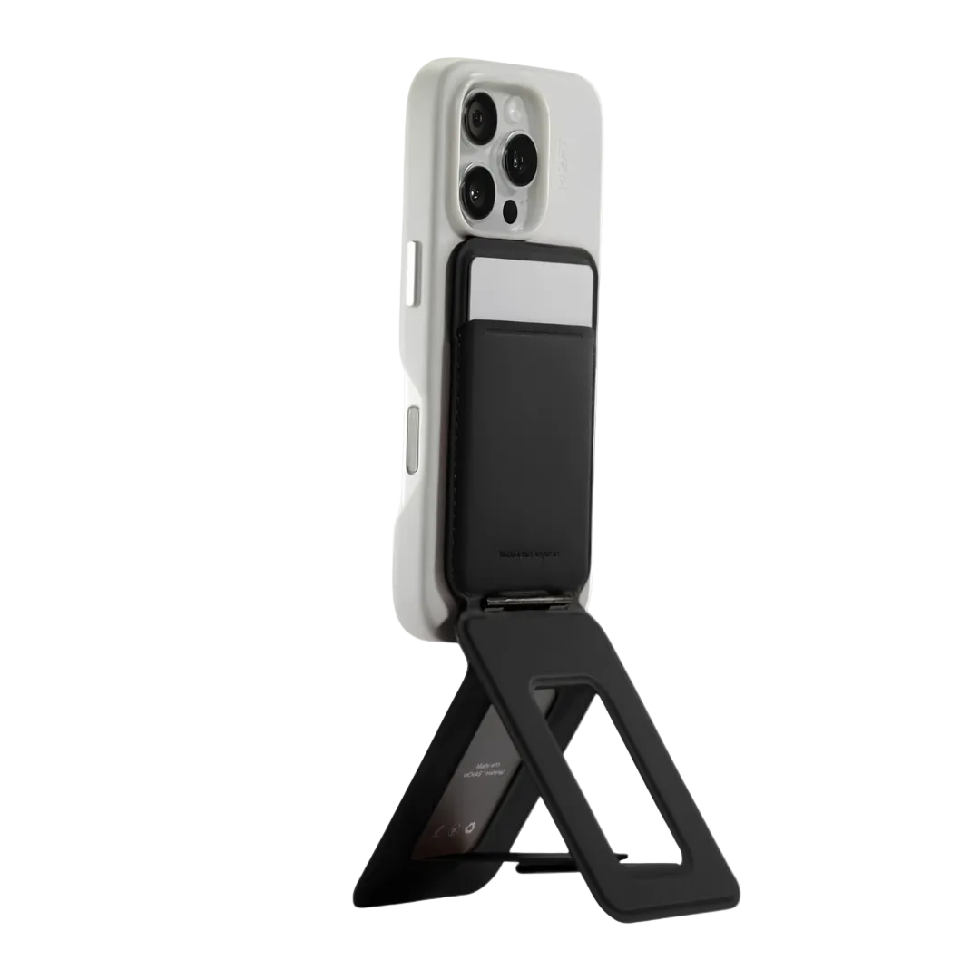 MOFT Snap MagSafe tripod stand and wallet in Jet Black MOVAS vegan leather