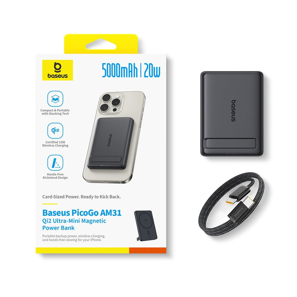 Baseus PicoGo AM31 Qi2 Ultra-Mini Magnetic Power Bank with Kickstand