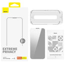 Baseus Sapphire privacy glass protector kit for iPhone 14 Pro Max - install tray, glass and cleaning tools