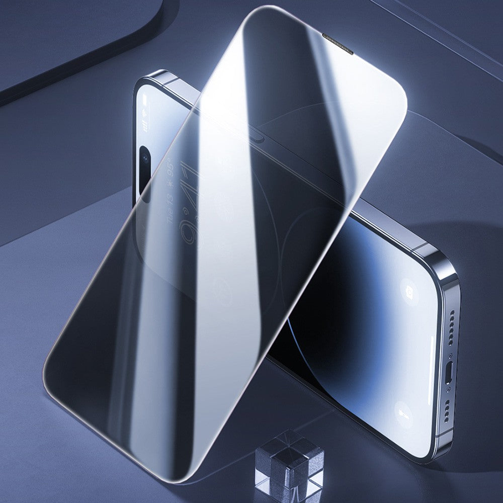 Privacy screen protector for iPhone 15 Pro showing reduced side viewing