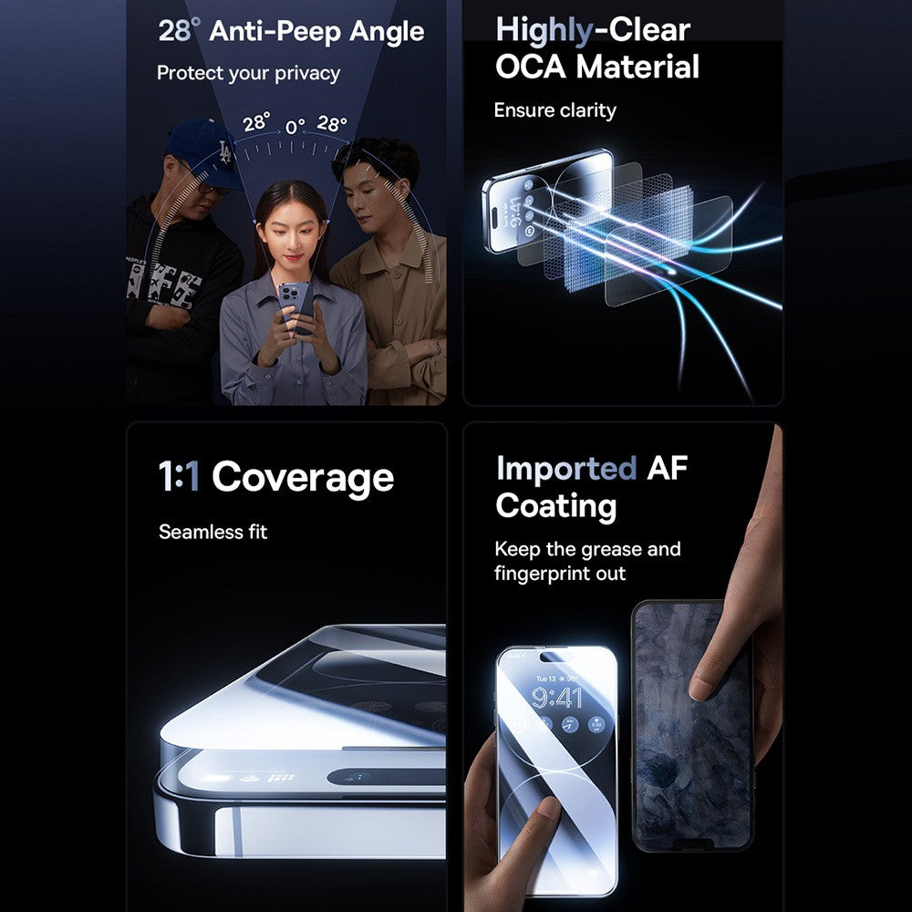 Privacy screen protector features anti peep angle with clear OCA material