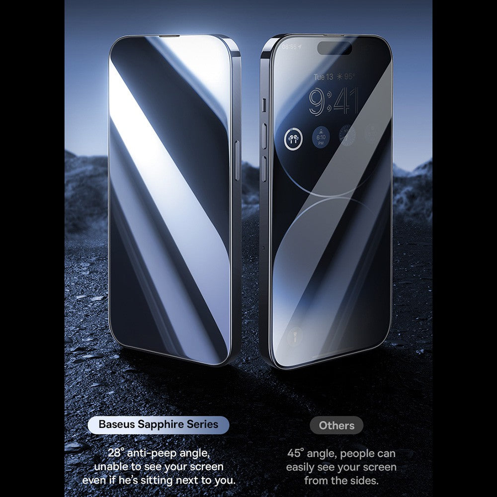 Baseus privacy glass comparison showing privacy protection versus standard glass