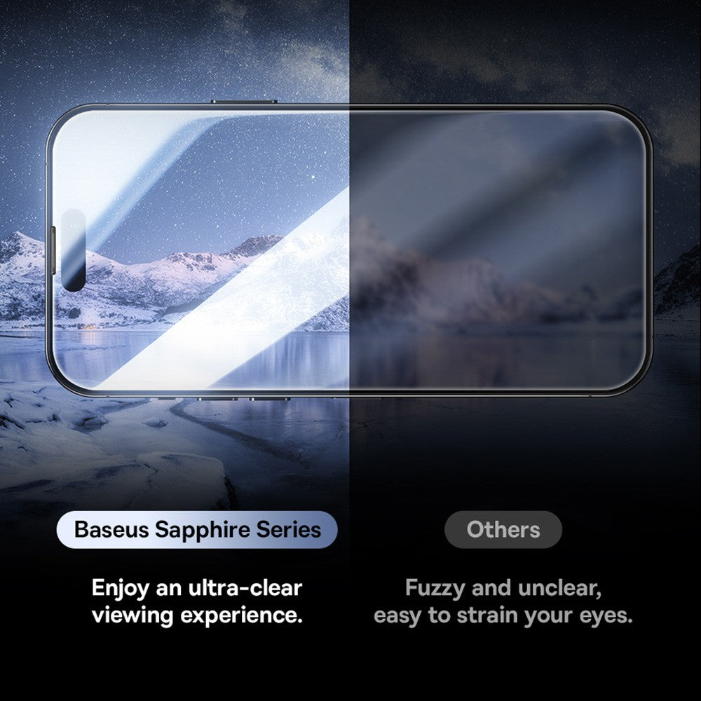 Clear viewing front-on vs others comparison for Baseus Sapphire privacy protector