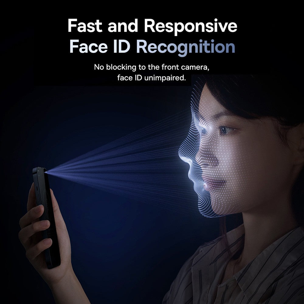 Face ID compatible privacy screen protector shown on iPhone 15 Plus