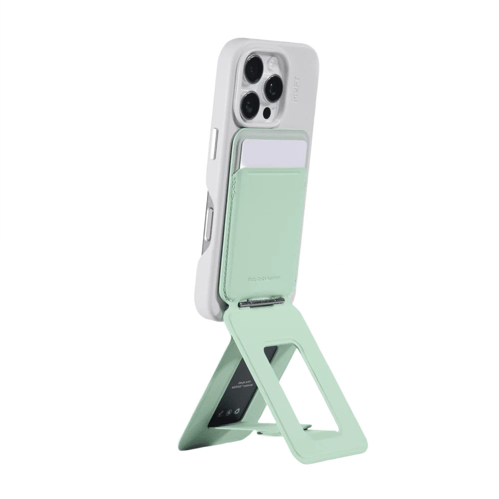 MOFT Snap MagSafe tripod stand and wallet in Peppermint MOVAS vegan leather