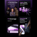 Privacy glass protector feature graphic - anti-peep angle and clear front view