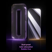 Privacy glass protector feature graphic - dust-proof auto-adsorption and bubble-free