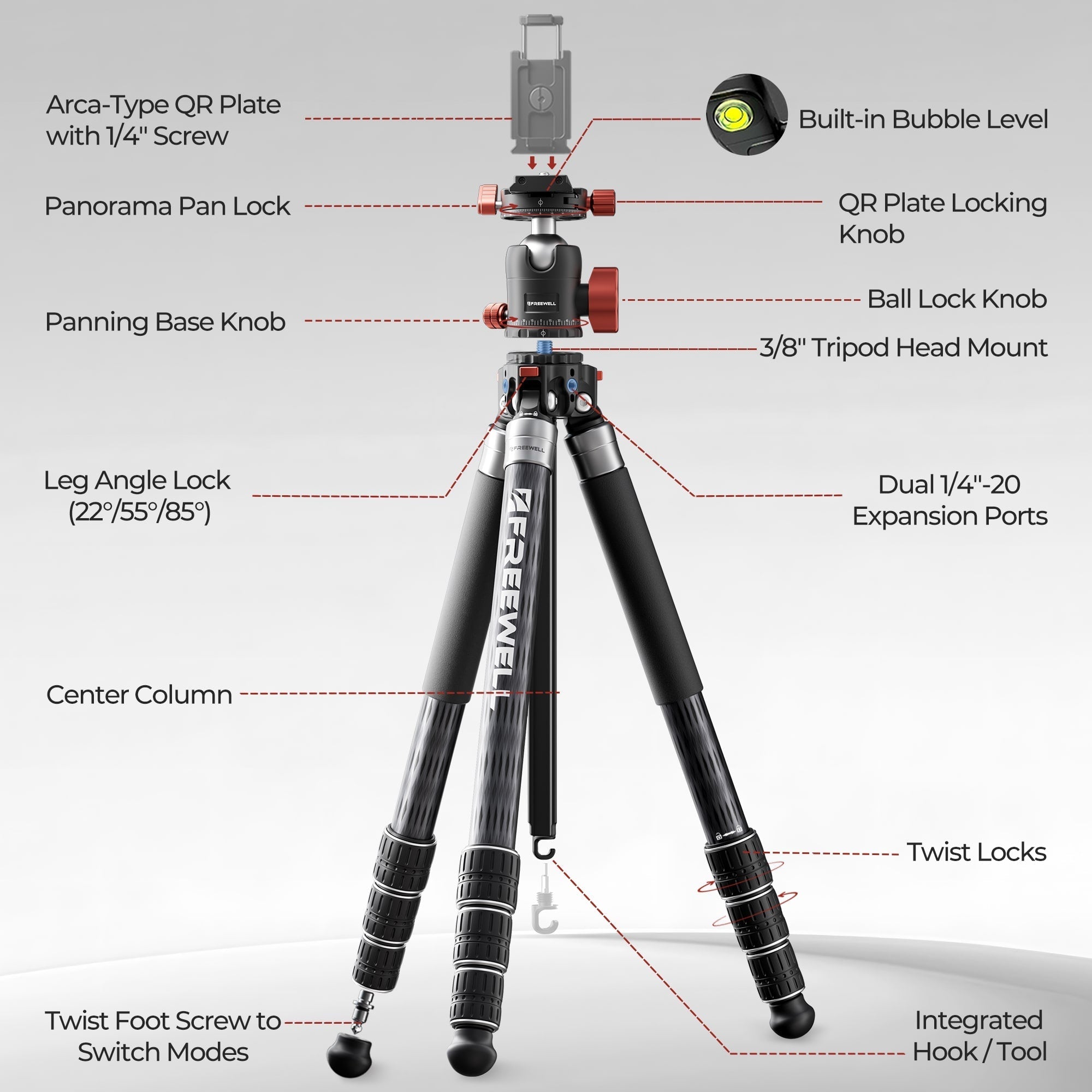 Freewell multi tripod 5-in-1 angle adjustment view